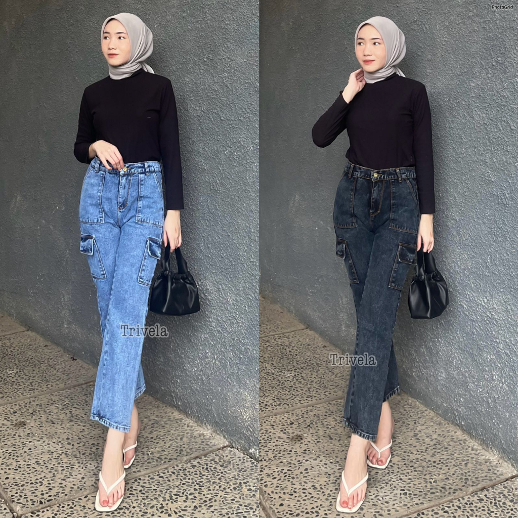 CARGO JEANS RUPA SHOP || CELANA CARGO JEANS OVERSIZE WANITA || CELANA KULOT CARGO JEANS OVERSIZE WAN