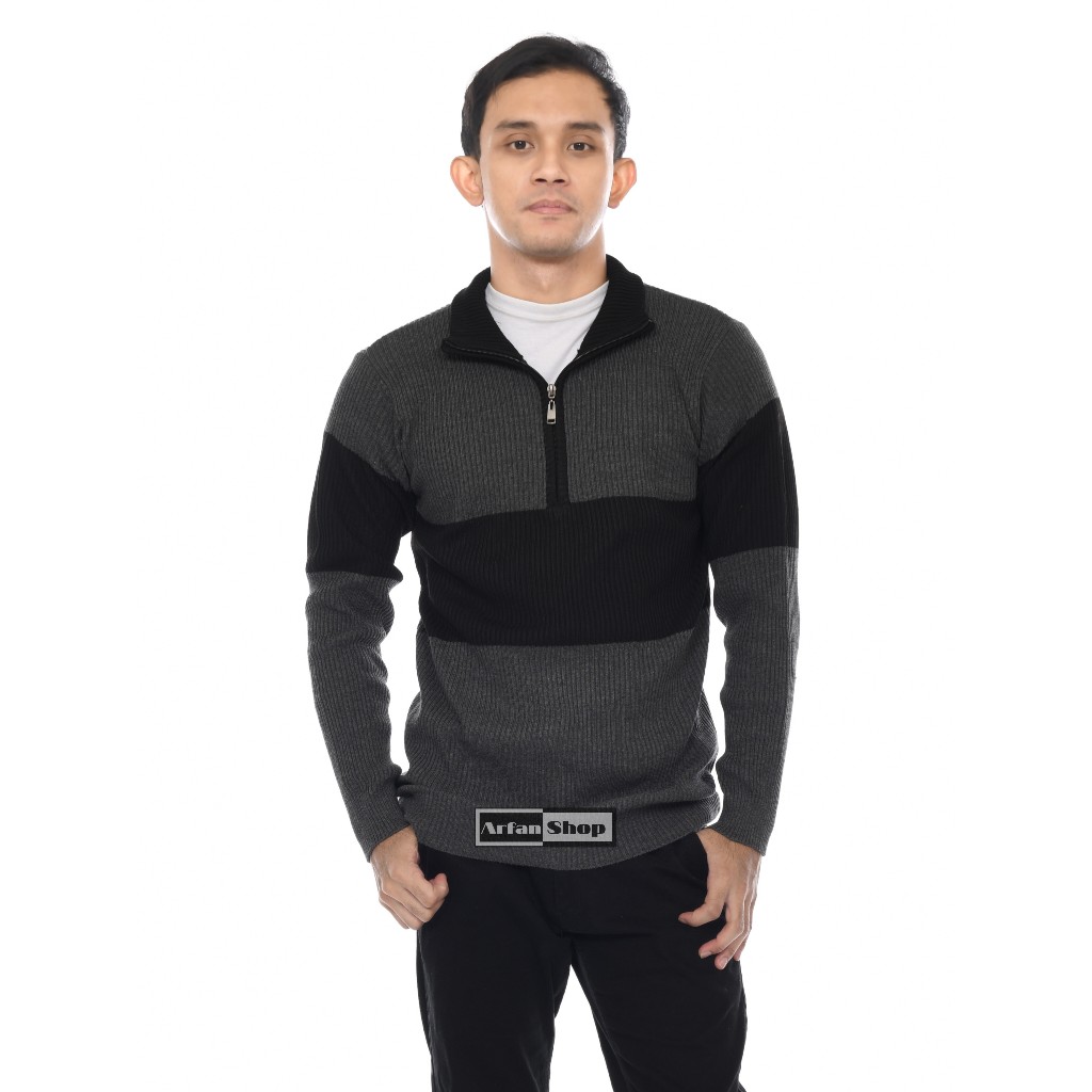 Sweater Rajut Resleting Dada Pria Turtleneck | Switer Half Zipper Leher Tinggi Tebal Premium