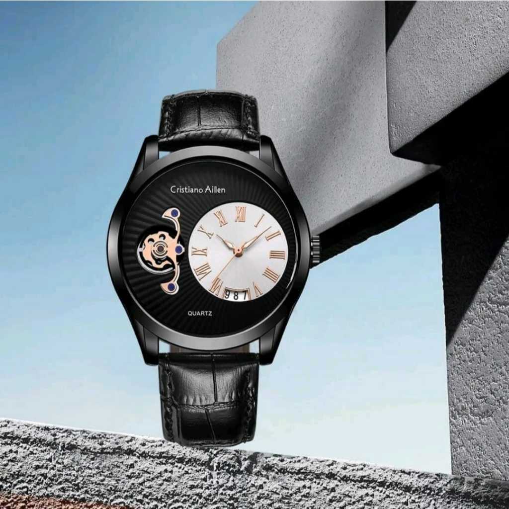 JAM TANGAN CRISTIANO AILLEN CA868 QUARTZ ANALOG TALI KULIT WATER RESIST GARANSI ORIGINAL