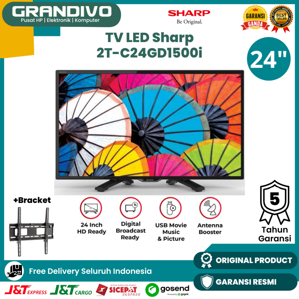 TV LED Sharp 24Inch 2T C24HD1500i HD Ready TV Digital Sharp Antena Booster X2 Master Engine - Grandi