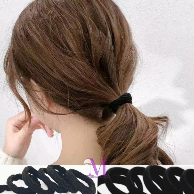 6Pcs Ikat Rambut Donat 3.5cm & 4.5cm / Kunciran Karet Rambut Warna HITAM