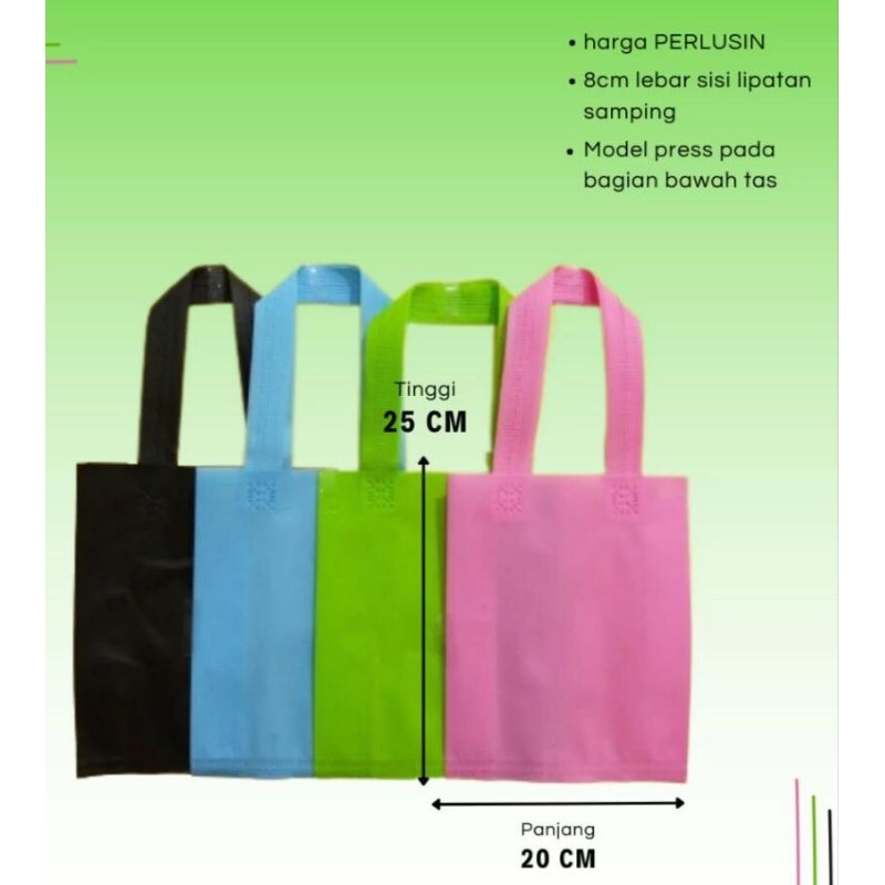 

Goodiebag Tas Belanja Spunbond Handle lipat samping ukuran 20x26x8 polos 12pcs/pack (Lusin)