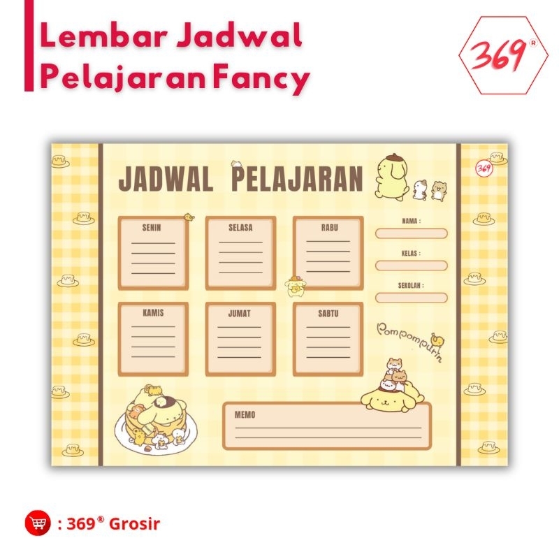 

369 - Poster Jadwal Pelajaran / Class Schedule KARAKTER - PomPomPurin - SANRIO JADWAL PELAJAR SD SEKOLAH ANAK SMP