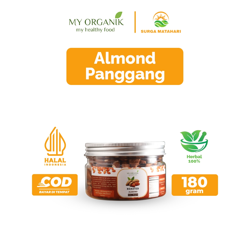 

My Organik Kacang Almond Panggang Kupas Premium Roasted Almond Siap Makan Utuh Renyah
