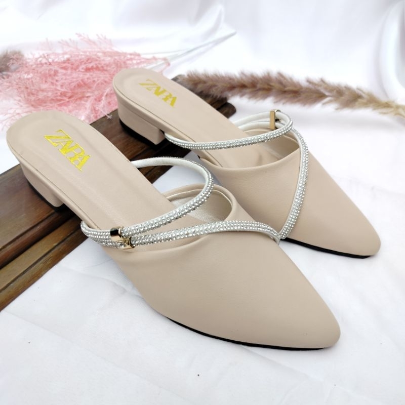 Sandal/sepatu bapau Zara kekinian mules/slop hak 3cm terbaru termurah jl05
