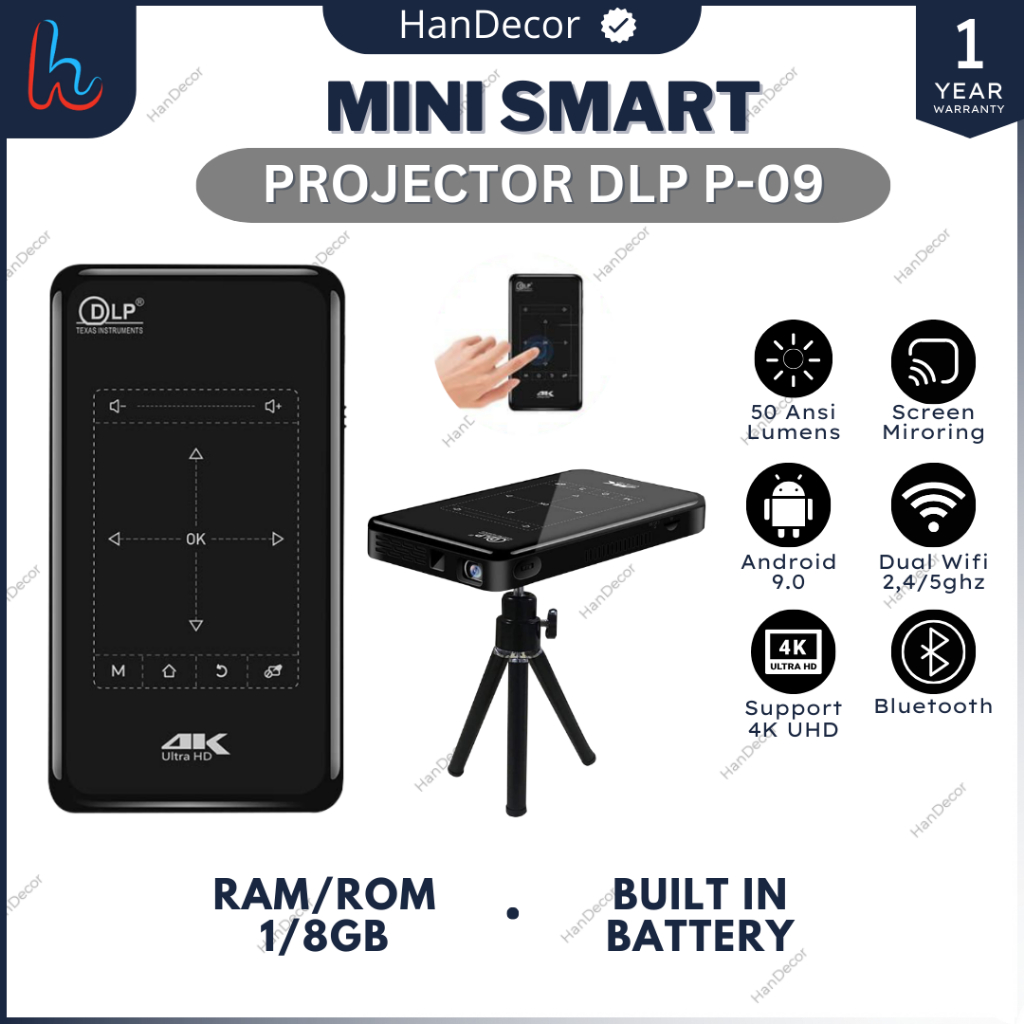 P09 MINI DLP / PROYEKTOR DLP P09-II 1/8GB 4K / PROYEKTOR  2400 LUMENS | DLP Mini Projector Android 6