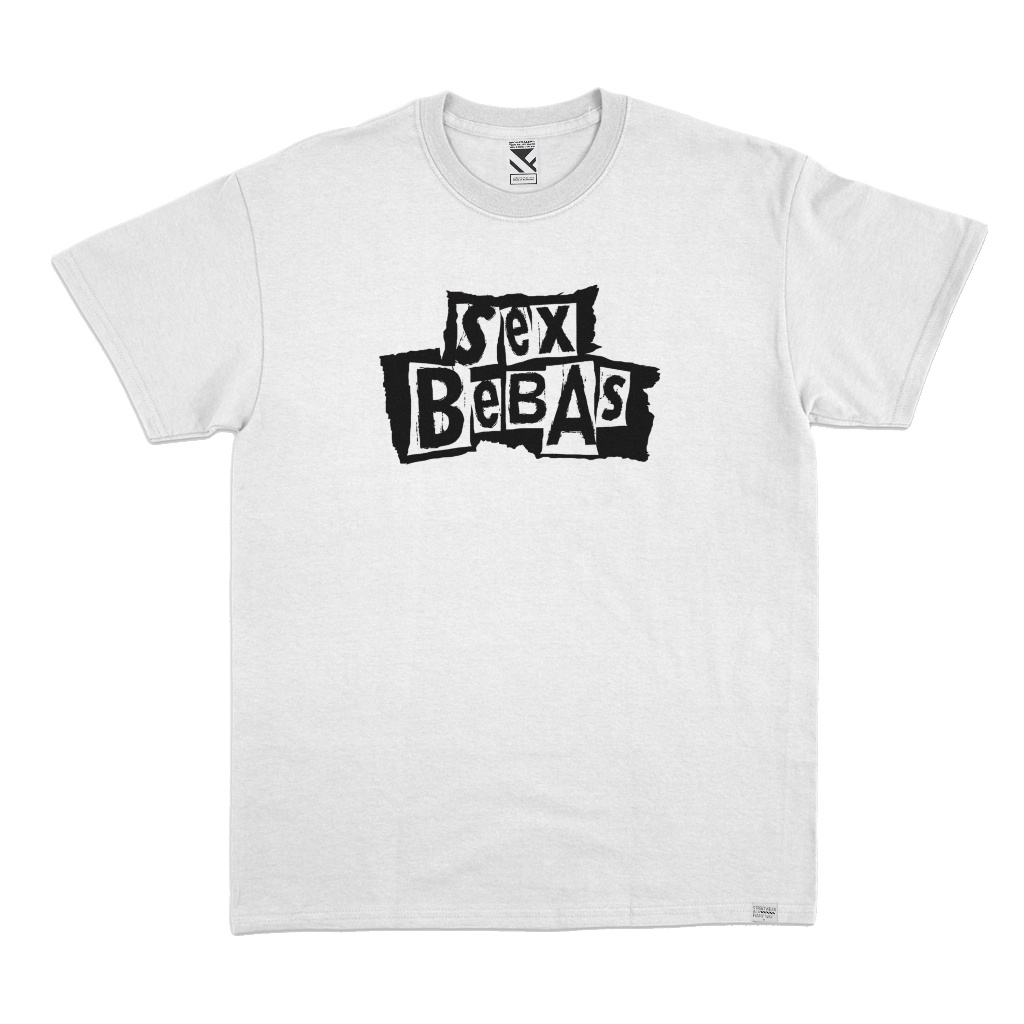 ZeroTwentyTwo T-Shirt Sex Bebas White | Kaos Skena Pria Putih Lucu Plesetan Band Music Sex Pistols M