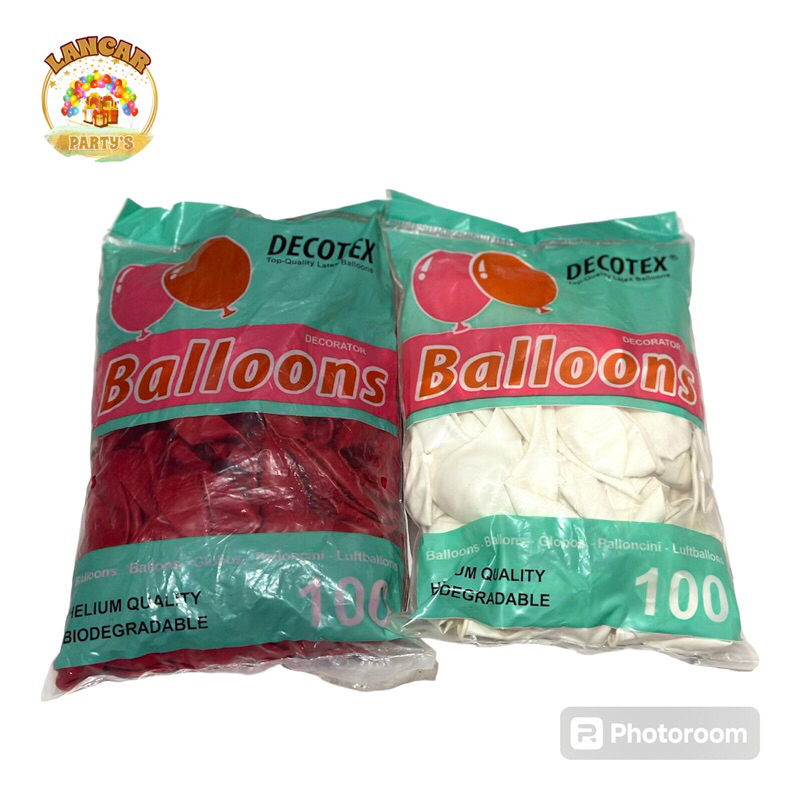 Balon latex merah putih DECOTEX 330 grm, balon latex doff merah putih, balon merah putih dekorasi 17