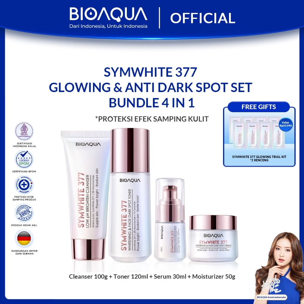 BIOAQUA SymWhite 377 Whitening  Fade Dark Spot Paket Skincare Set With Flek Hitam Serum Wajah Glowin