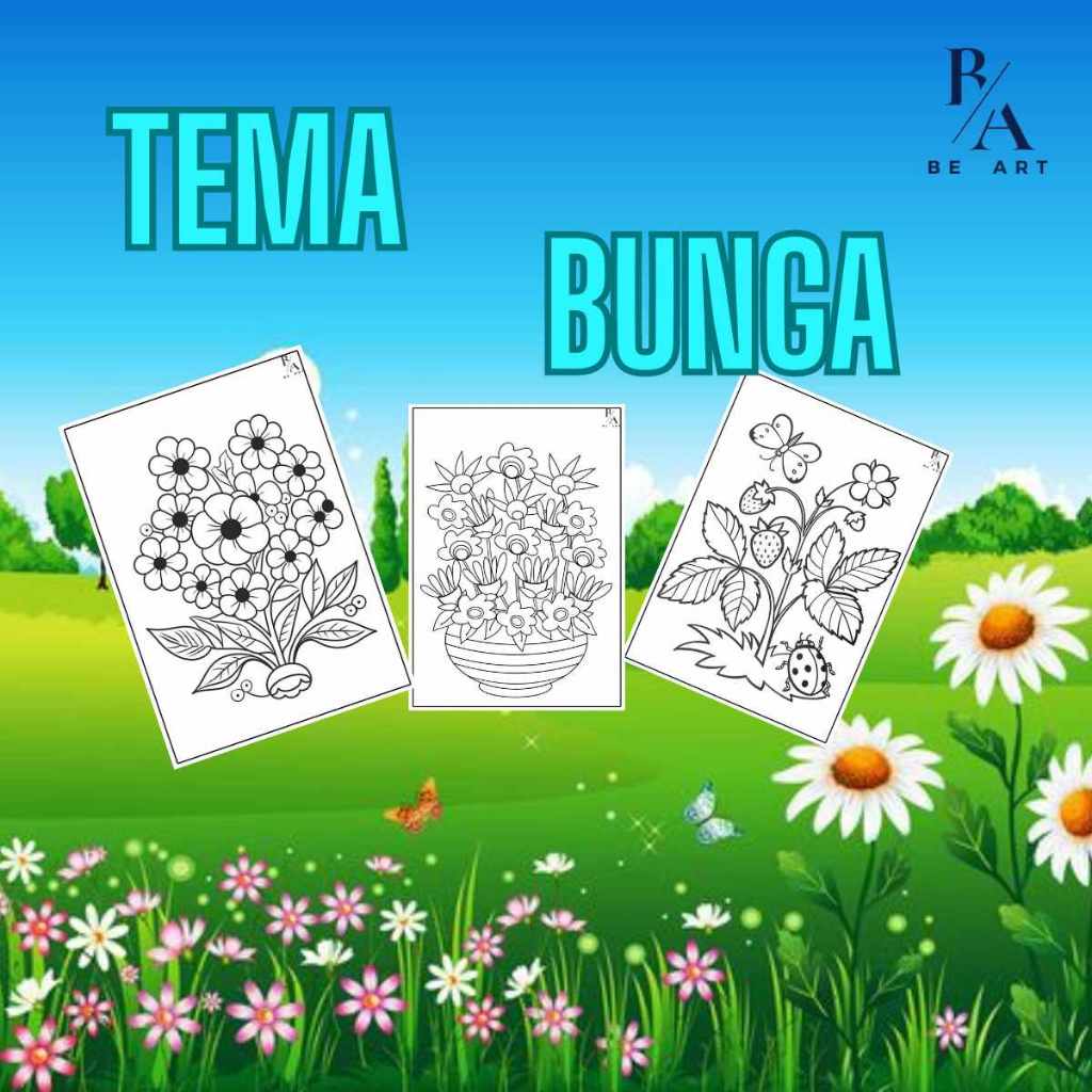 KERTAS MEWARNAI / KERTAS GAMBAR / BUNGA  / KERTAS MEWARNAI ANAK PAUD TK SD / A4