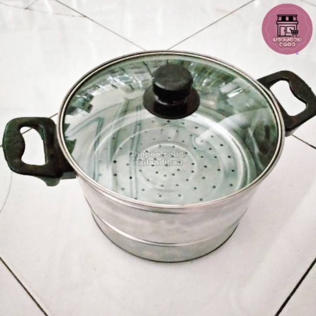 KODE H6W Panci dandang kukus steamer uk 24 26 stenlis tutup kaca kue bolu brownies bronis