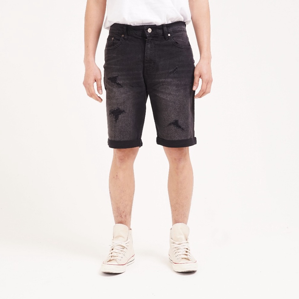 KODE A48T Port Replay Celana Jeans Pendek Pria Denim Hitam Rigid Boat