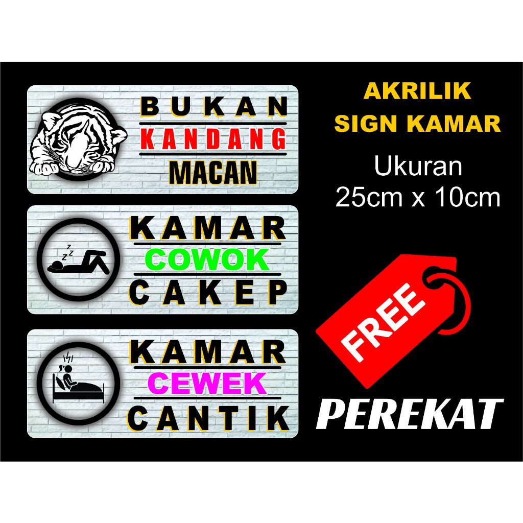 AKRILIK SIGN KAMAR FREE PEREKAT