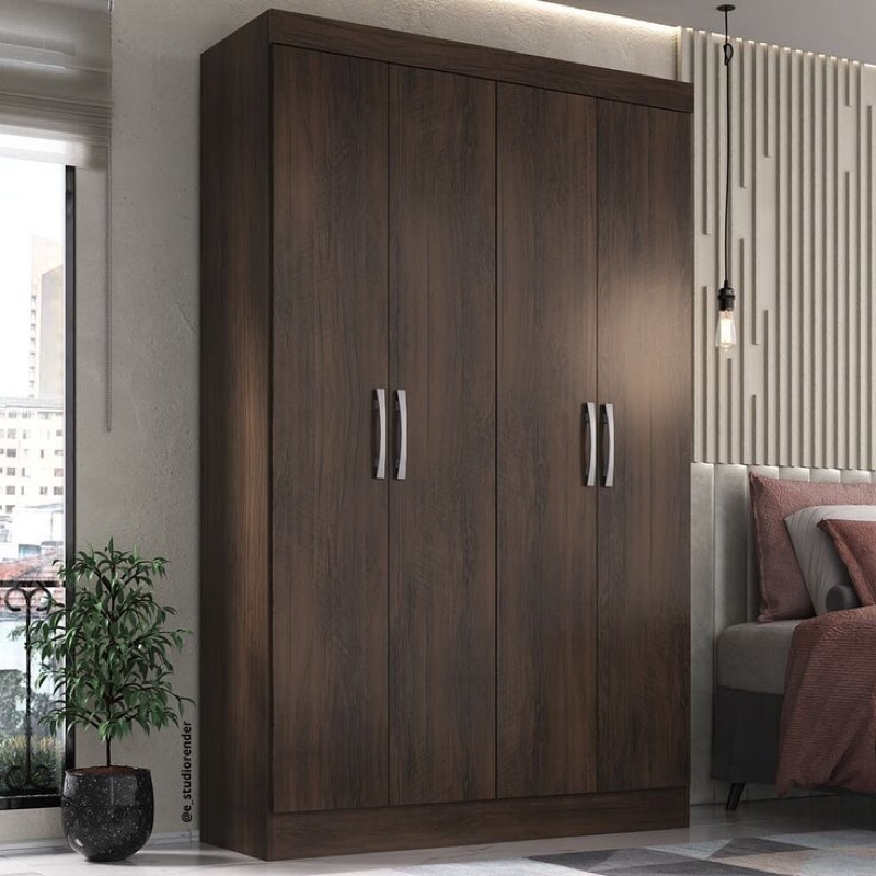 Almari Pakaian Kayu Jati Minimalis 4 Pintu Tinggi Lemari Jati 4 Pintu