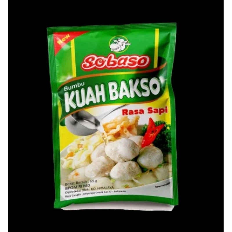 

SOBASO bumbu kuah baso rasa sapi 65gr kaldu 65gram duduh dudoh kuah tepung bakso spesial khusus baso meatball metbal super kenyal kusus bahan flour racikan bumbu obat masak