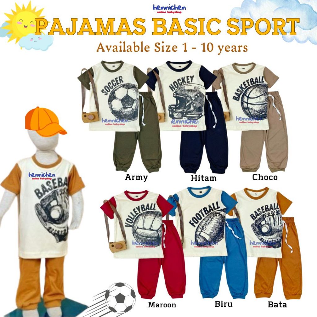 PINEAPPLE KIDS PAJAMAS BASIC SPORT SETELAN BAJU ANAK BAJU PENDEK CELANA PANJANG 2-10 TAHUN