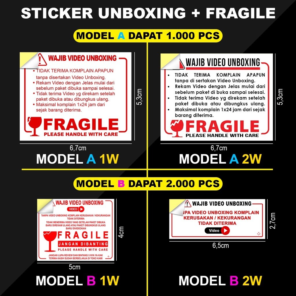 

Sticker Video Unboxing per Pack / Sticker Fragile Pecah Belah