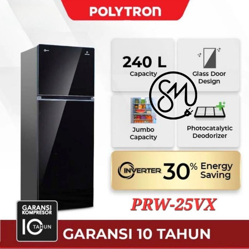 Kulkas Polytron 2 pintu PRW-25VX PRW25VX 240 Liter Belleza Inverter