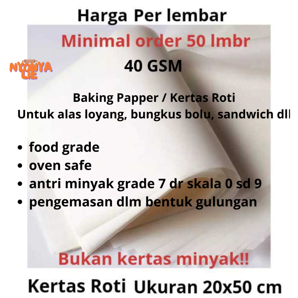 

20X50 Cm Kertas Roti Putih Wrapping Paper Alas Baking Bungkus Kado Kertas Tissue