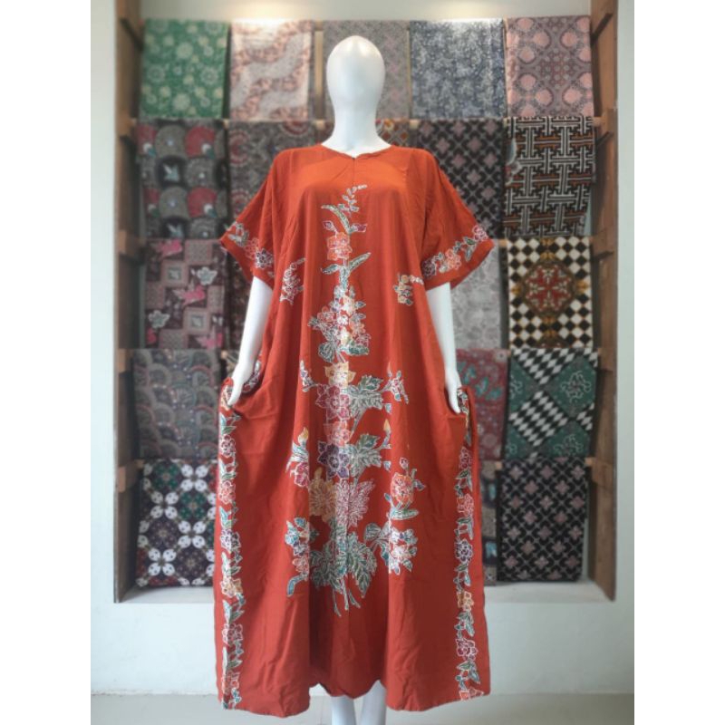 Longdress Long Lowo Encim Candi Mekar Ld 140 Jumbo Busui Resleting Depan Batik Daster Rayon Premium 