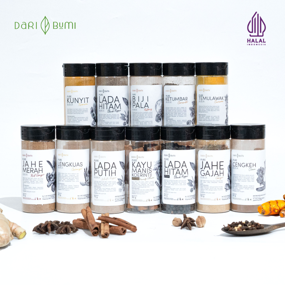 

Bumbu Rempah Bubuk Organik Premium, Kunyit Temulawak Jahe Merah Jahe Gajah Ketumbar Lengkuas Kayumanis Paprika Cabai Bubuk Cabai Giling Biji Pala Lada Hitam Utuh Lada Putih Cengkeh- Dari Bumi