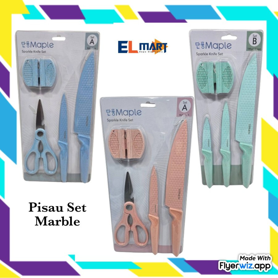 Elmart Pisau Set Marble 4in1 Pisau Daging Buah Pengasah Pisau Ravelle Maple original