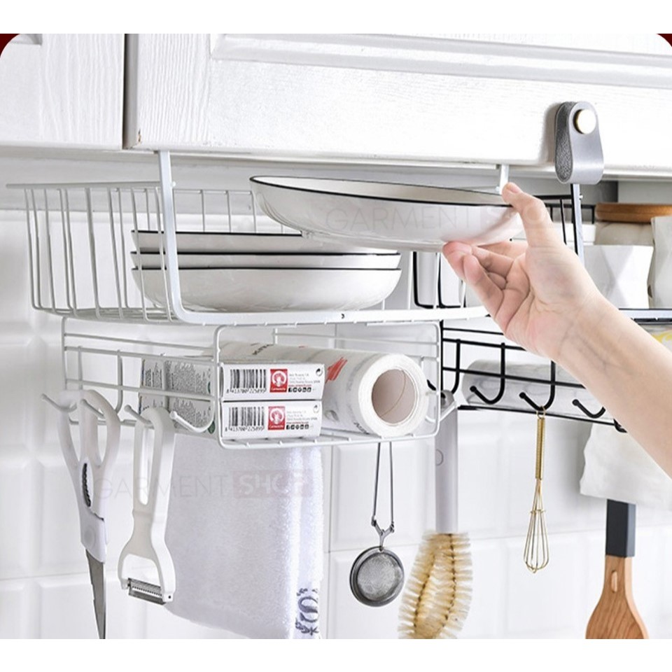 Keranjang Besi Gantungan Rak Lemari Dapur Pengait Wadah Perabotan Kitchen Rak Multifungsi Praktis