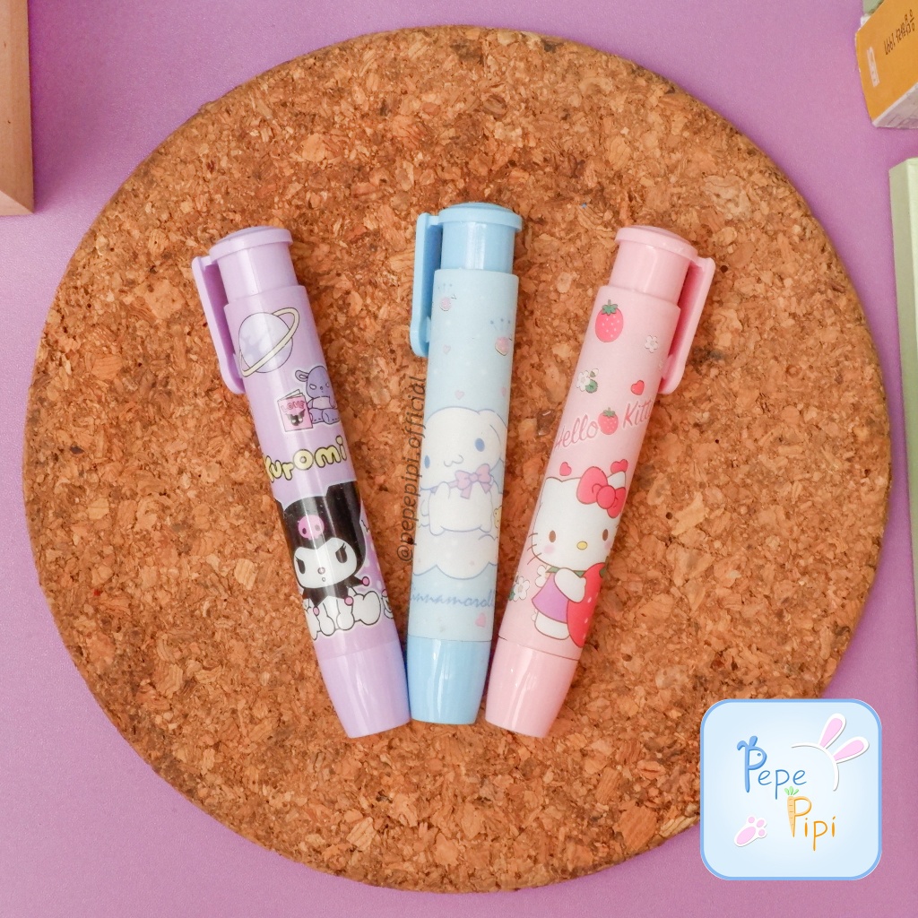 

Penghapus Mekanik Depressible ER-1281 Sanrio Cinnamoroll Kuromi Hello Kitty Mechanical Eraser Penghapus Bentuk Lipstick Hapusan Eraser Lipstik Cinamorol