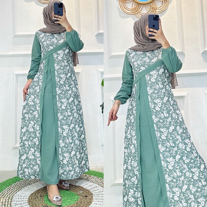 Gamis Dua layer Bunga Zahira fashion muslim
