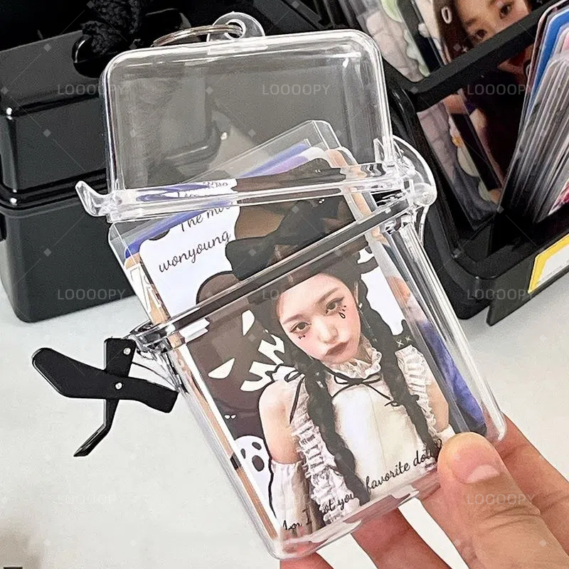 

LOOOOPY Transparan Plastik Portabel Kpop Photocards Holder Kotak Penyimpanan Kunci Uang Bahan Plastik Tahan Air