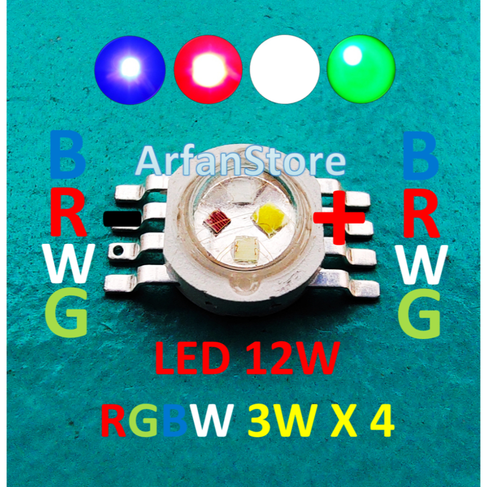 LED 12W RGBW 8 Pin Red Green Blue White HPL Merah Hijau Biru Putih Chip 3W x 4