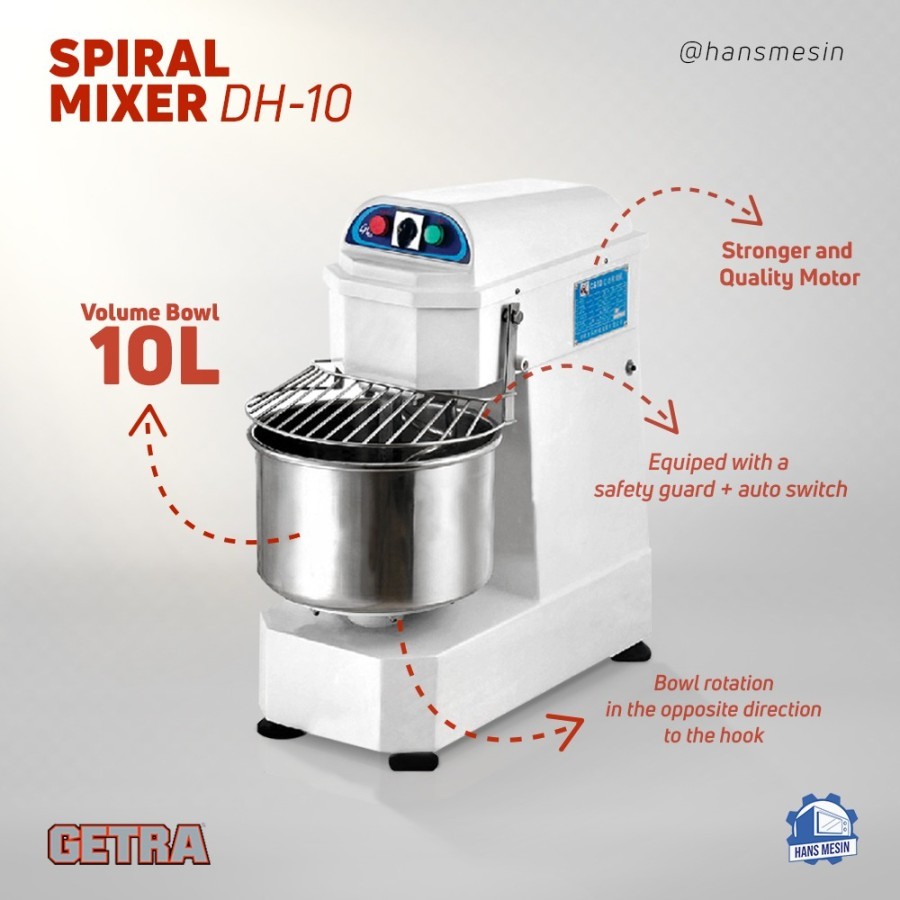 SPIRAL MIXER ROTI 10 LITER GETRA DH10 / DH-10A / DH 10