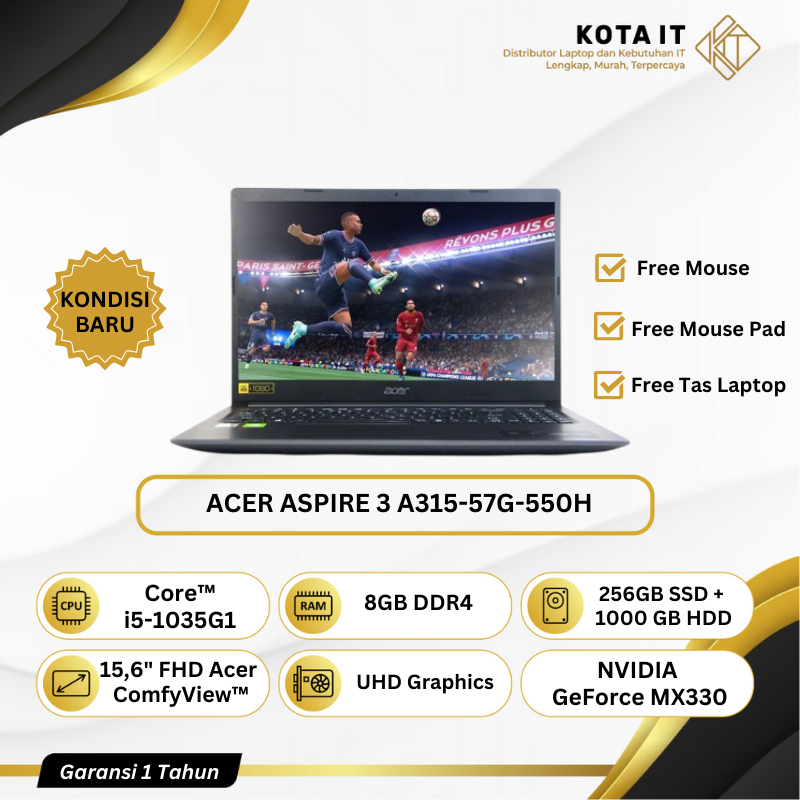 LAPTOP dual VGA ACER ASPIRE 3 A315-57G- 550H - CORE i5 GEN 10 RAM 8GB / LAPTOP DESAIN LAPTOP CODING 