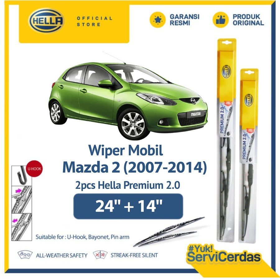 Wiper Mobil Mazda 2 (2007-2014) 24” + 14” (2pcs) - HELLA Premium 2.0