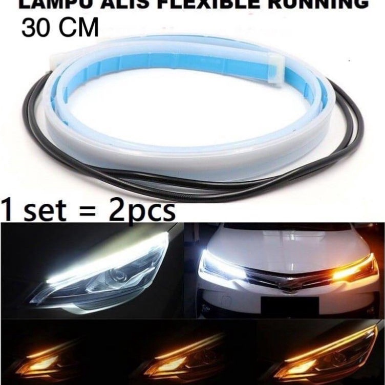 KODE H65B lampu Alis LED slim alis DRL fleksibel waterproof 12V uk 3cm 2 mode running motor mobil