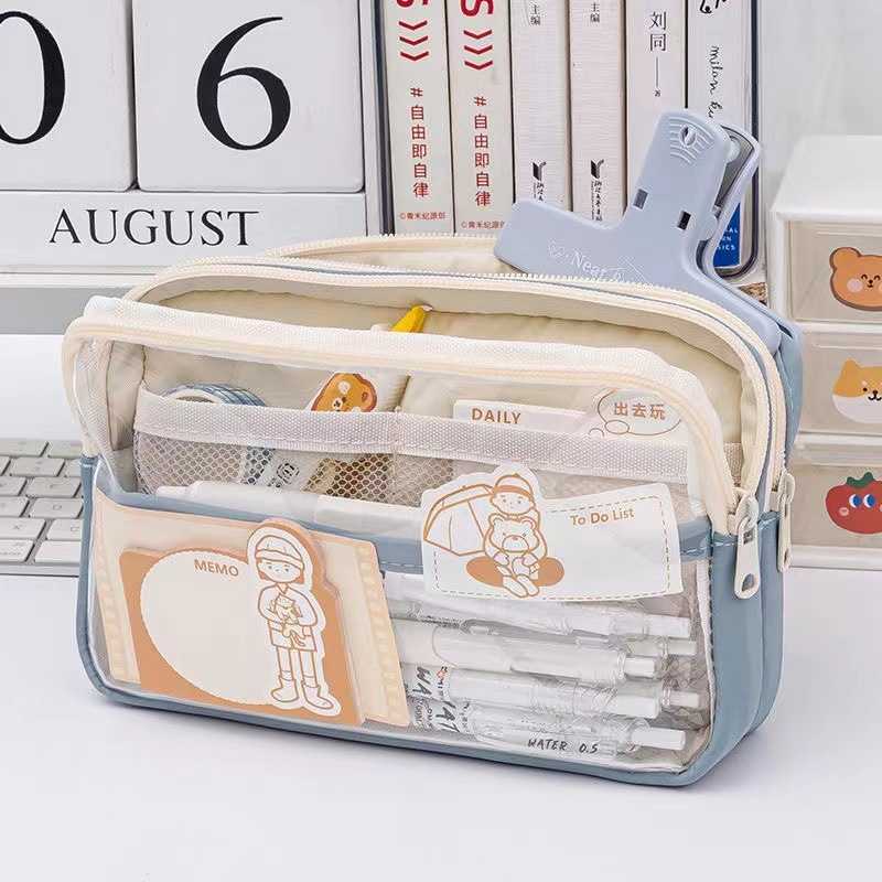 

Kotak Pensil Transparan Aesthetic Pencil Case Lucu Stationery Organizer Large Tempat Pensil Pen Pouch