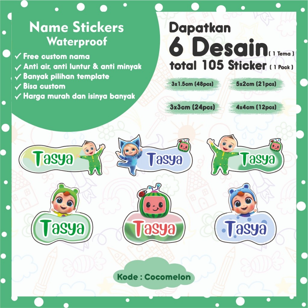 

Stiker Label Nama Anak Custom Waterproff 105 pcs Banyak Desain