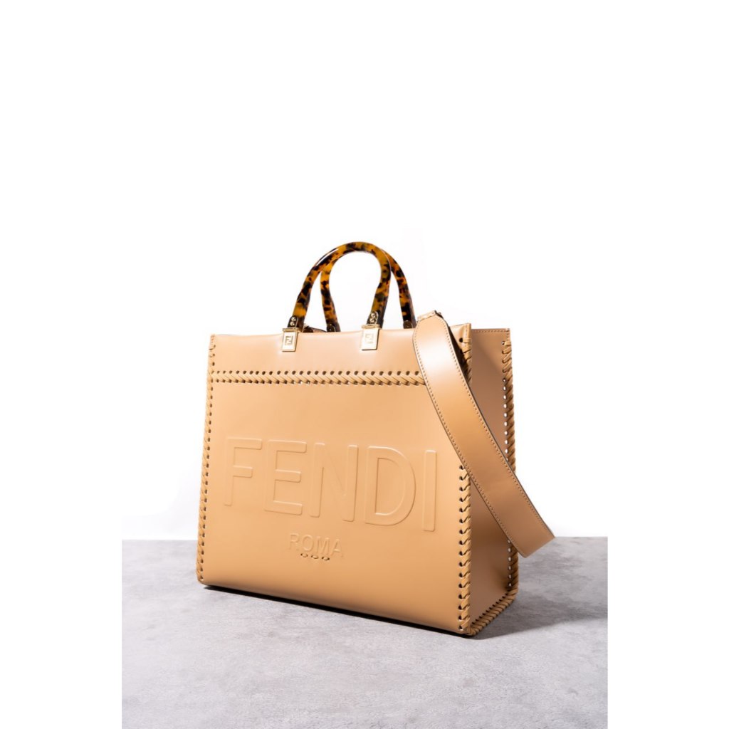 FENDI Sunshine medium tote bag with braided edges calfskin leather