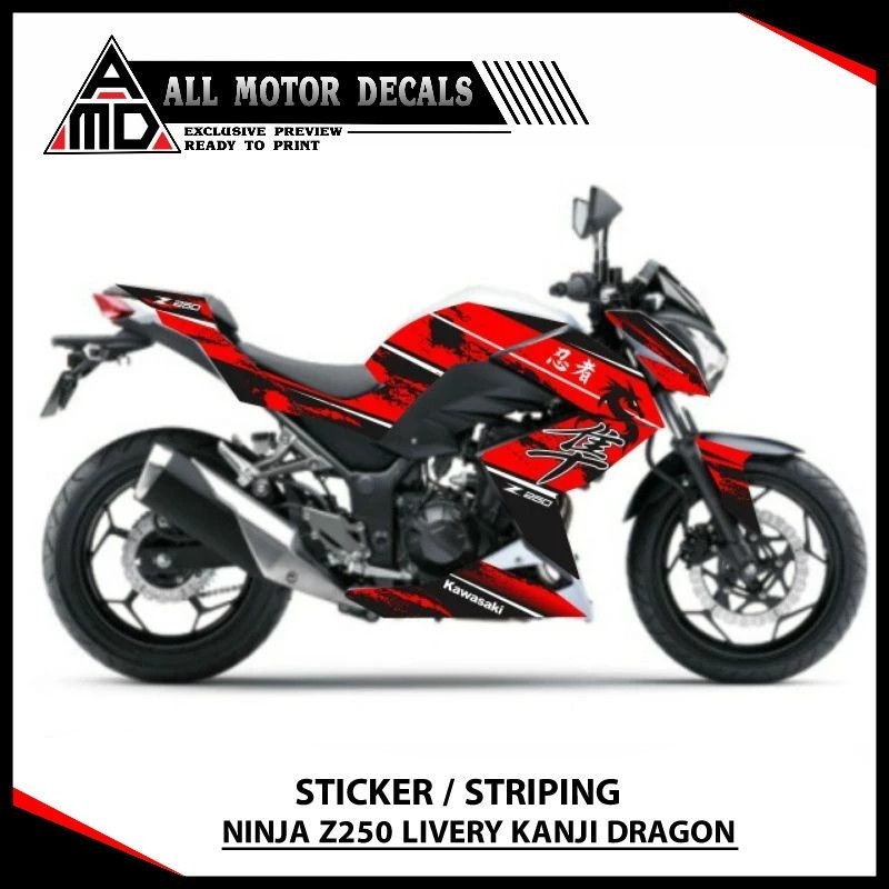 Striping Ninja Z250 Livery Kanji Dragons / Sticker Kawasaki Ninja Z 250 / Decal Motor Ninja Z 250 Cu