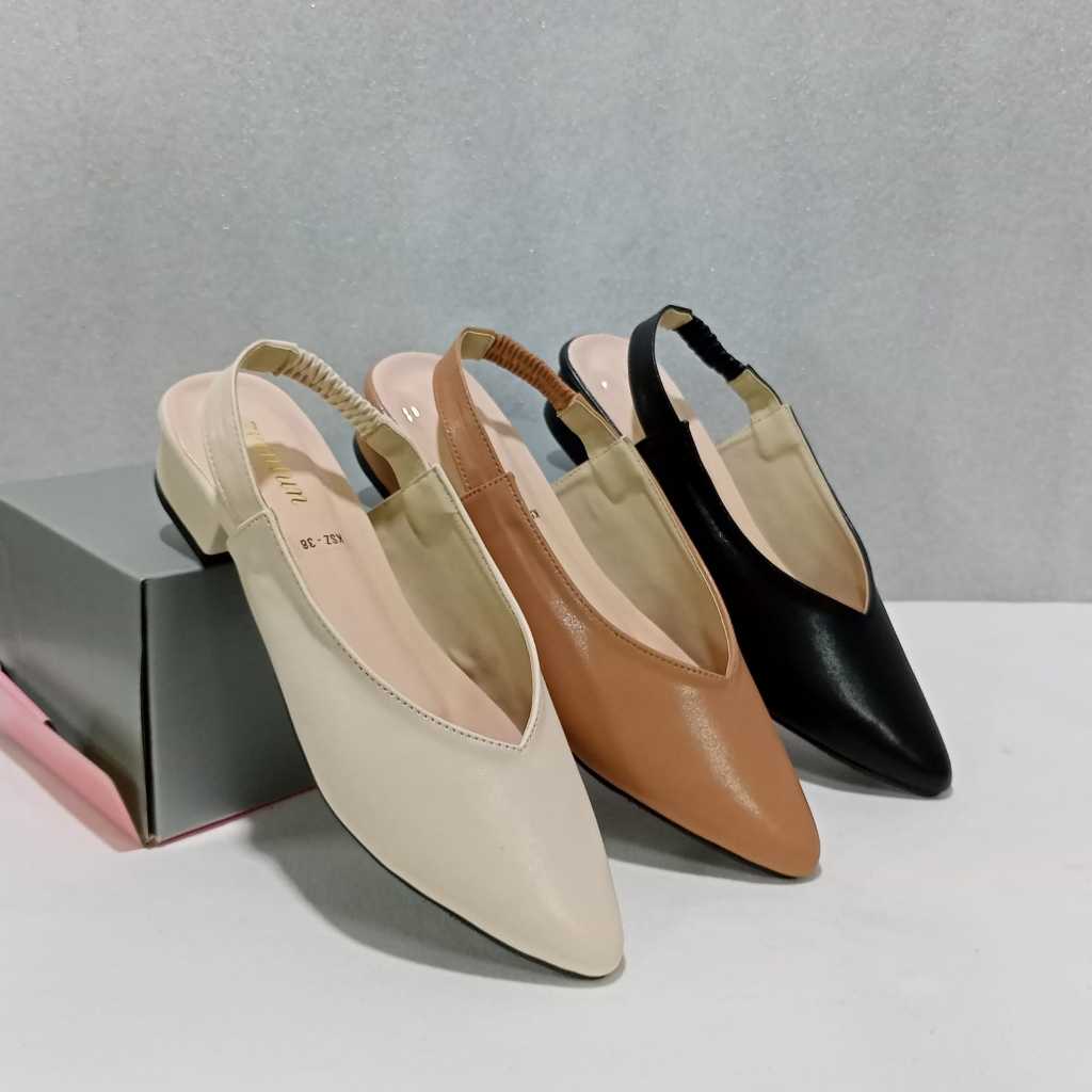 Sandal Sepatu Slop heels wanita hak 3 cm Tali belakang