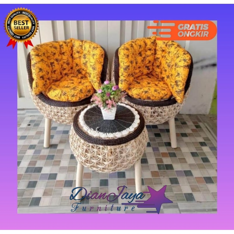 {Ready Stock} Kursi Sofa Rotan sintetis Sofa Brekele Bangku Rotan sintetis + Meja Rotan sintetis Ter