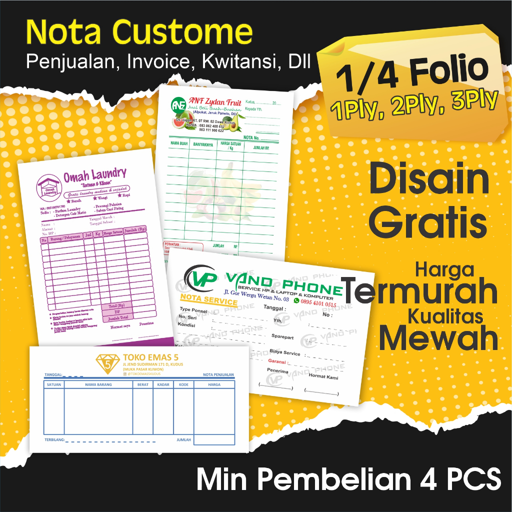 

Nota custom warna 1/4 folio isi 50lbr