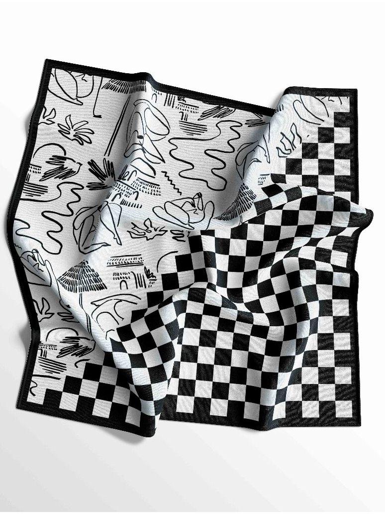 Syal bandana motif catur abstrak - slayer multifungsi - aksesoris fashion skena style