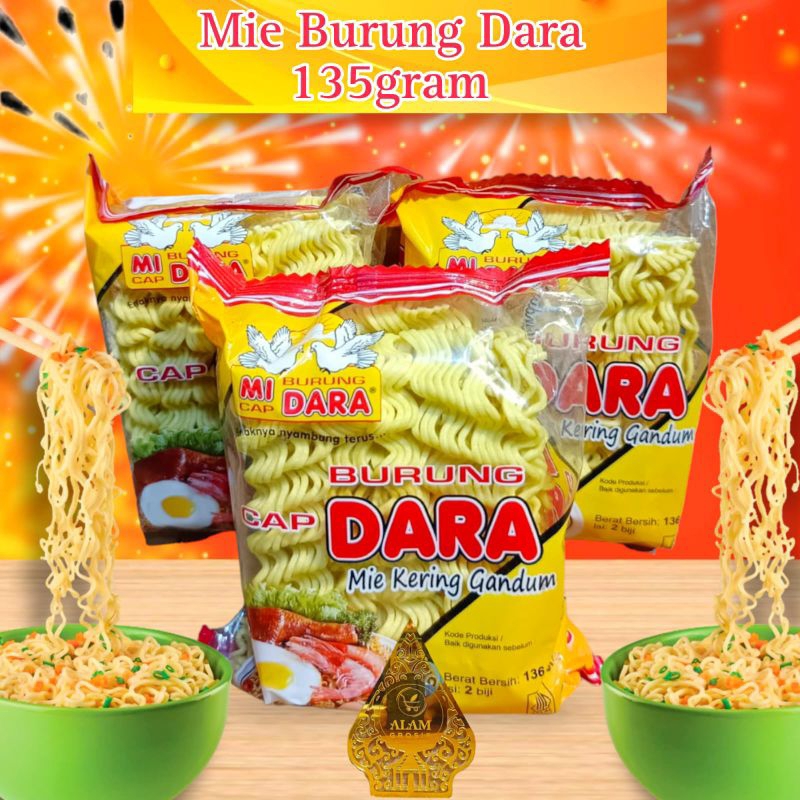 

Mie Kering Gandum Cap Burung Dara136 gr & mie Kering Pipih 140g 1pcs