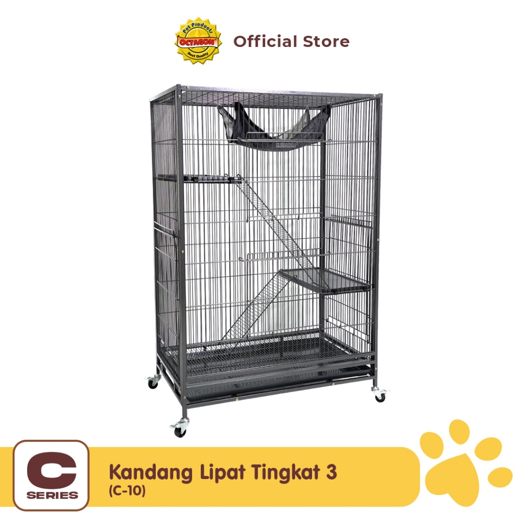 OCTAGON Kandang Kucing Tingkat 3 Premium | Kandang 3 Lantai