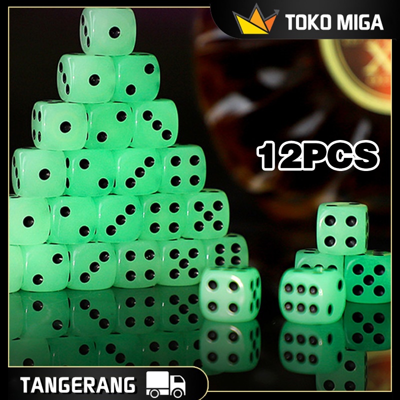 12 Buah Dadu Glow In The Dark Bahan Resin 16MM