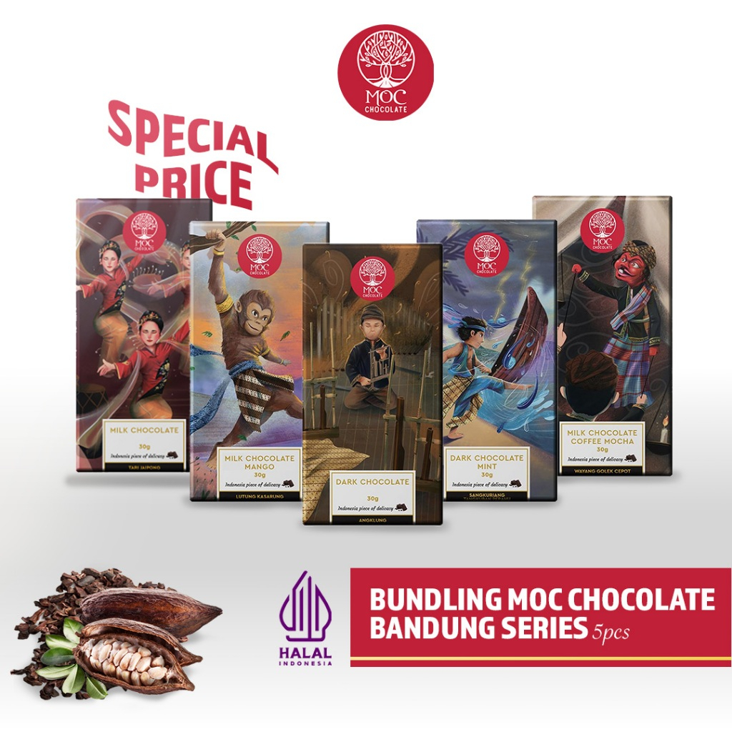 

MOC Chocolate - Paket Hemat Bundling Bandung Series 30gr x 5pcs - Halal - Chocolate Bar/Cokelat Batang - Oleh-oleh Bali - Chocolate Bali