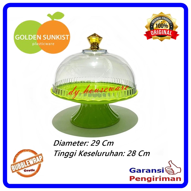 Wadah Kue Bolu Bulat Tutup Akrilik Tempat Kue Akrilik Golden Sunkist TK-1001
