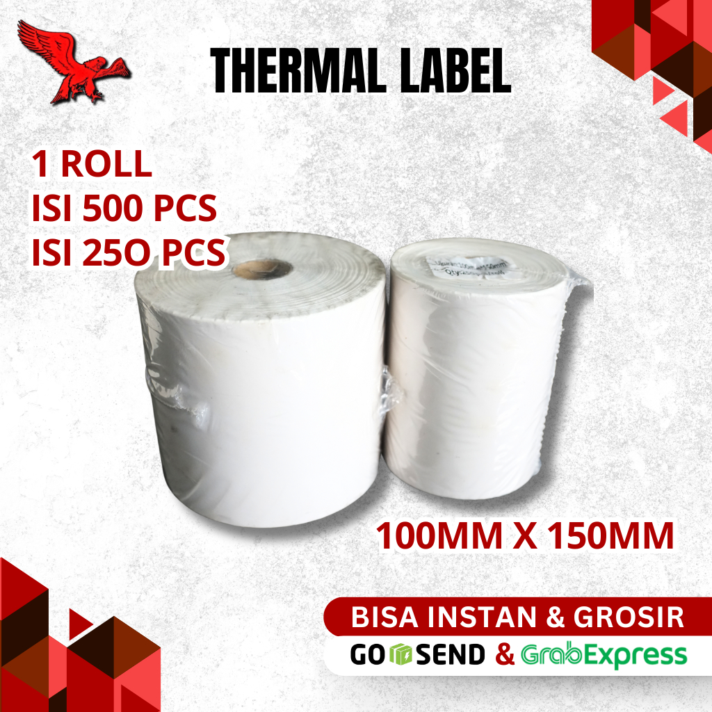 

HJK Kertas Thermail Stiker Thermal 100x150 isi 500 & 250 lembar, Label Thermal barcode, Kertas