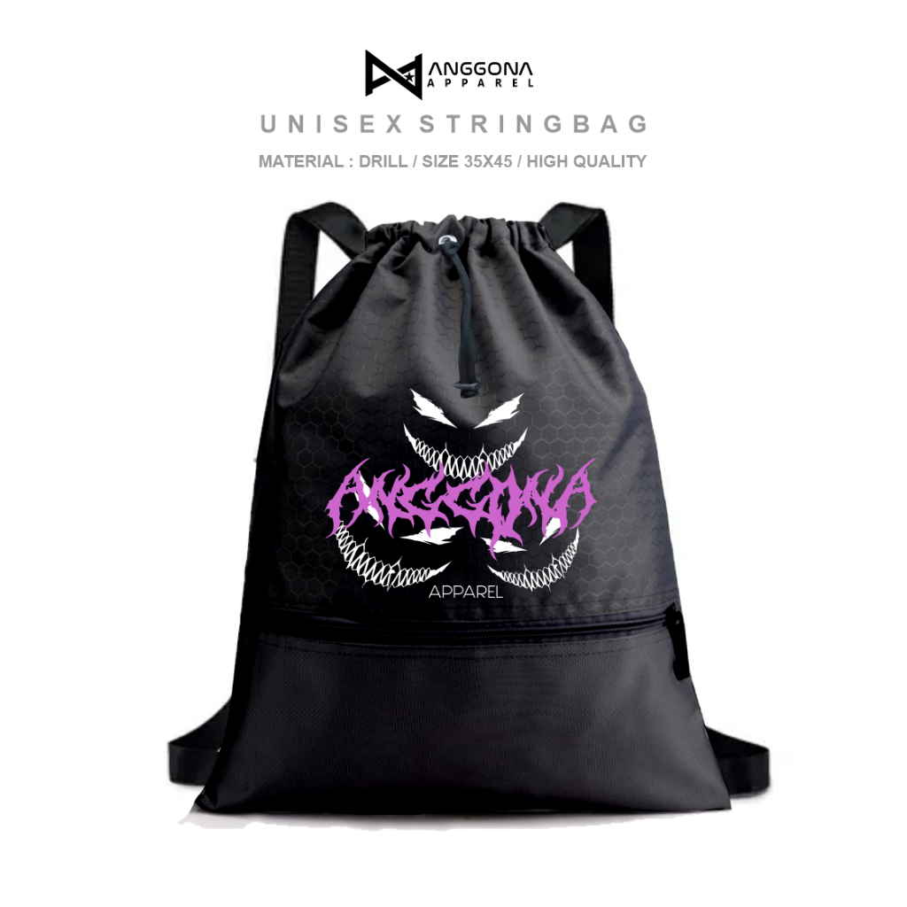 Tas Serut Hitam - Tas Ransel serut aesthetic cewek/cowok motif streetwear bahan anti air